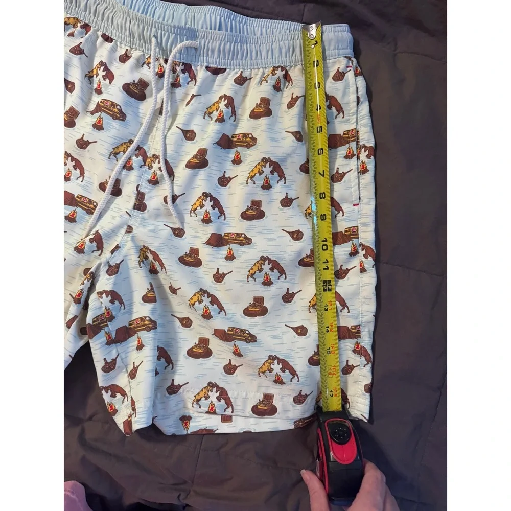 Magellan Outdoors Shiner Beer Swim Trunks Mens Large Blue Camping Print